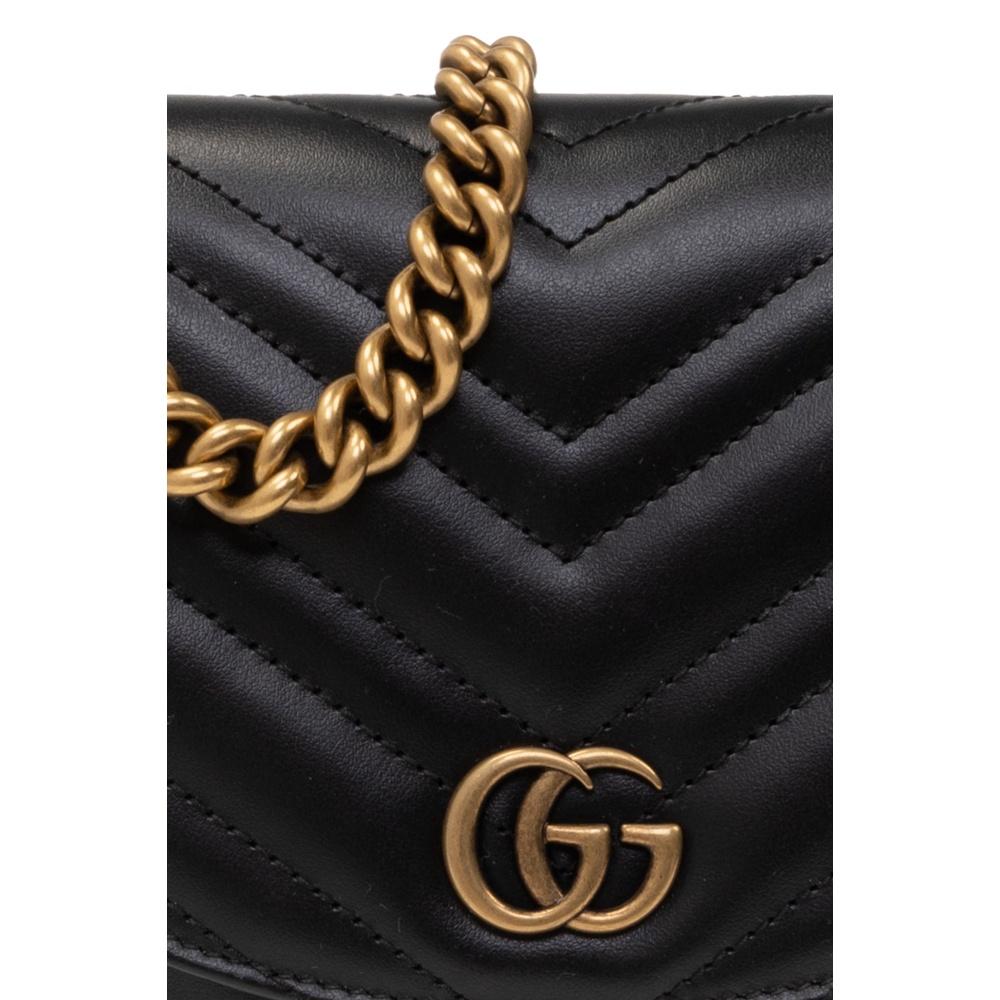 GUCCI GG Marmont Chain Crossbody Bag Black Leather
