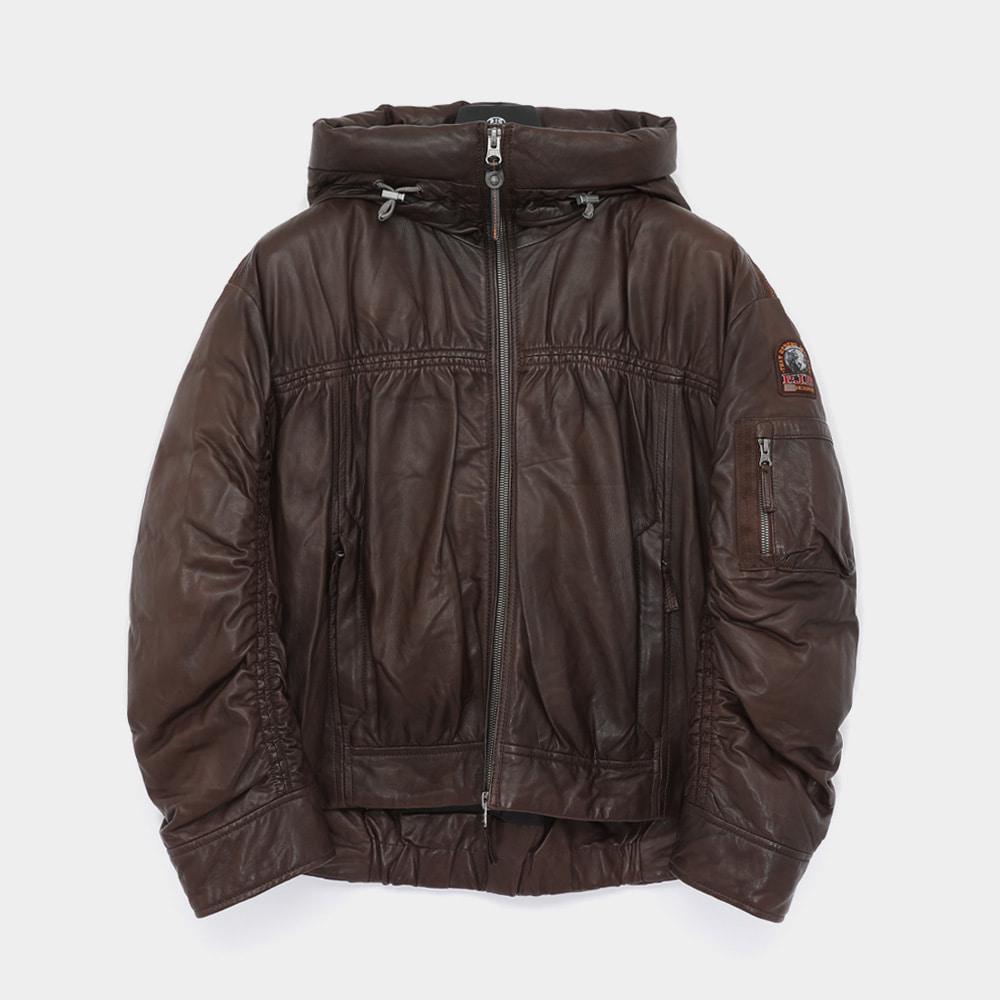 Parajumpers Gracia Patch Logo Hooded Leather Women’s Jacket PWJKLE30 0573