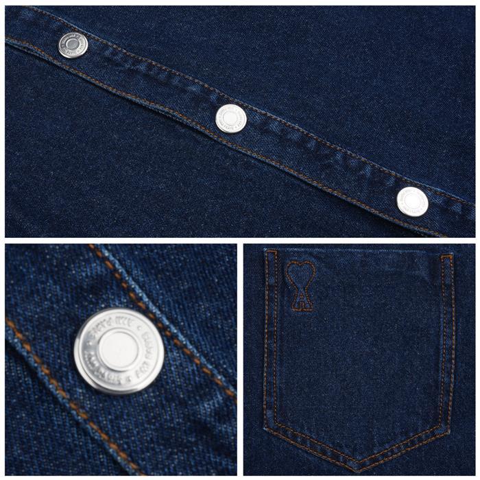 AMI Blue Cotton Oversized Denim Long Sleeve Shirt