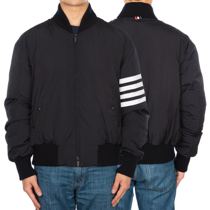 THOM BROWNE Diagonal Stripe Nylon Bomber Down Jacket Navy