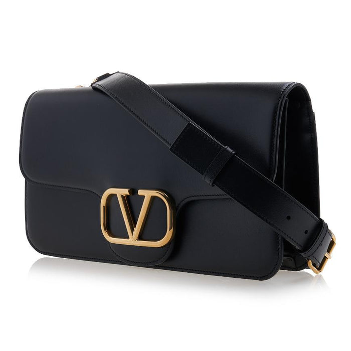 VALENTINO V Logo Signature Leather Shoulder Bag Black