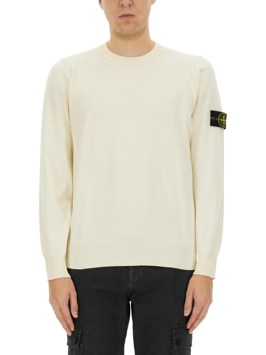 STONE ISLAND Black Cotton Crewneck Knit Sweater for Men