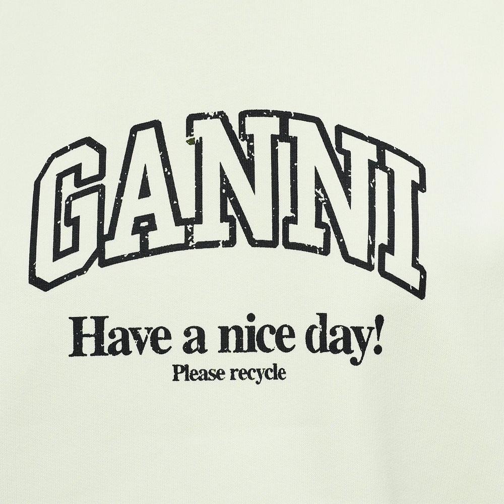 GANNI Logo Print Fleece Sweatshirt Ecru