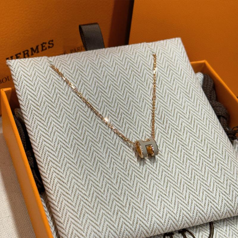 HERMES Mini Pop H Necklace Beige Rose Gold Pendant Necklace
