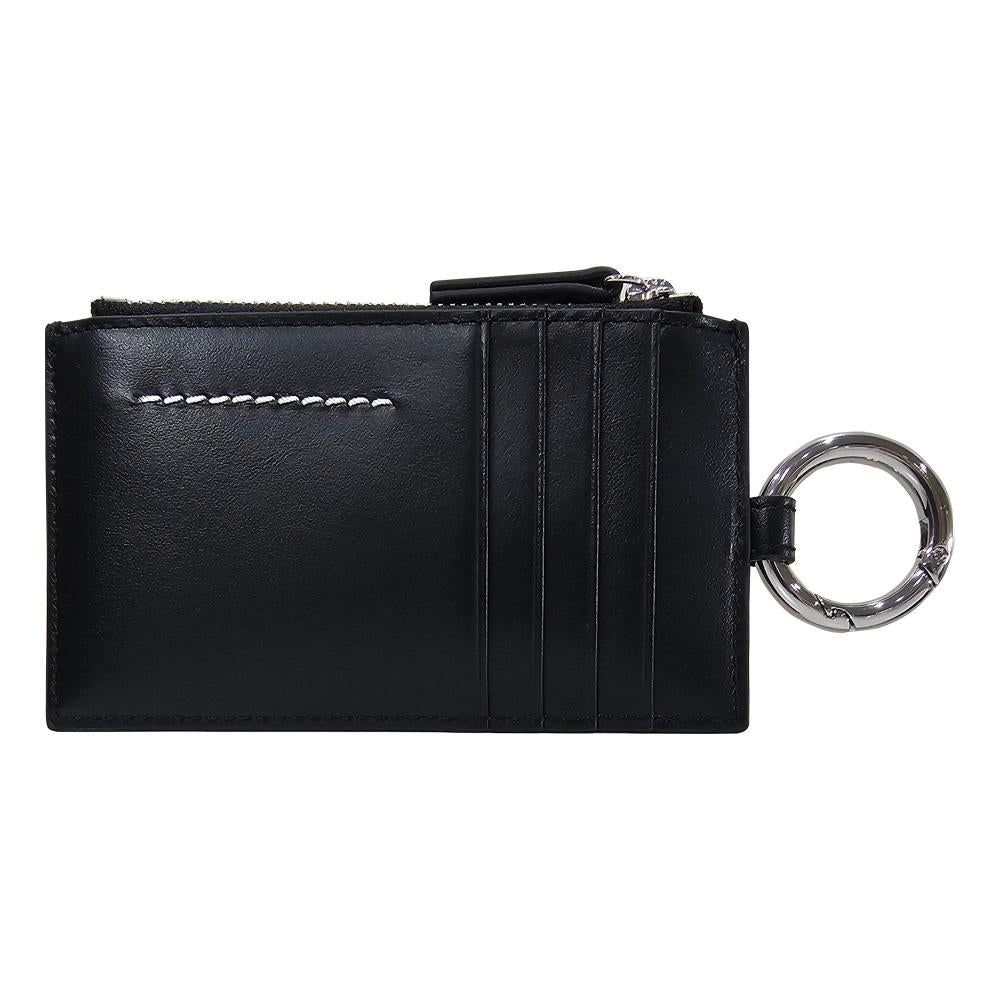 MM6 Numeric Leather Keyring Zip Card Holder Black
