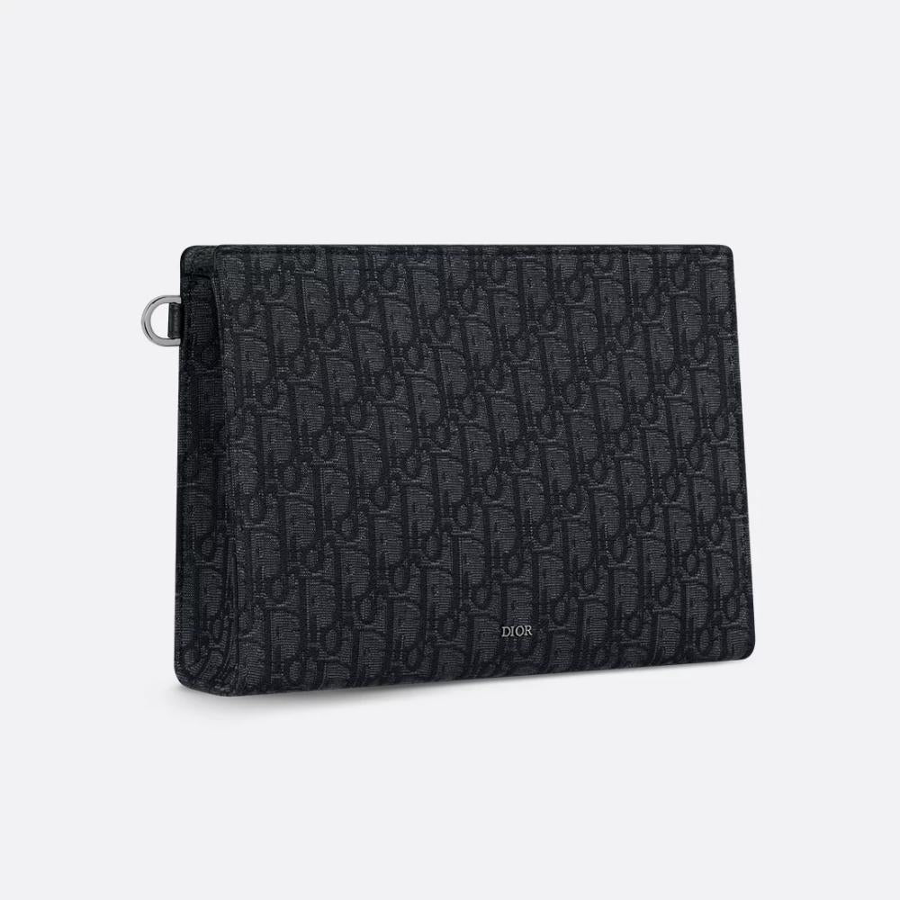 DIOR Beige Black Oblique A5 Triangle Pouch Men’s Clutch Bag 2ESCA483YKY H05E