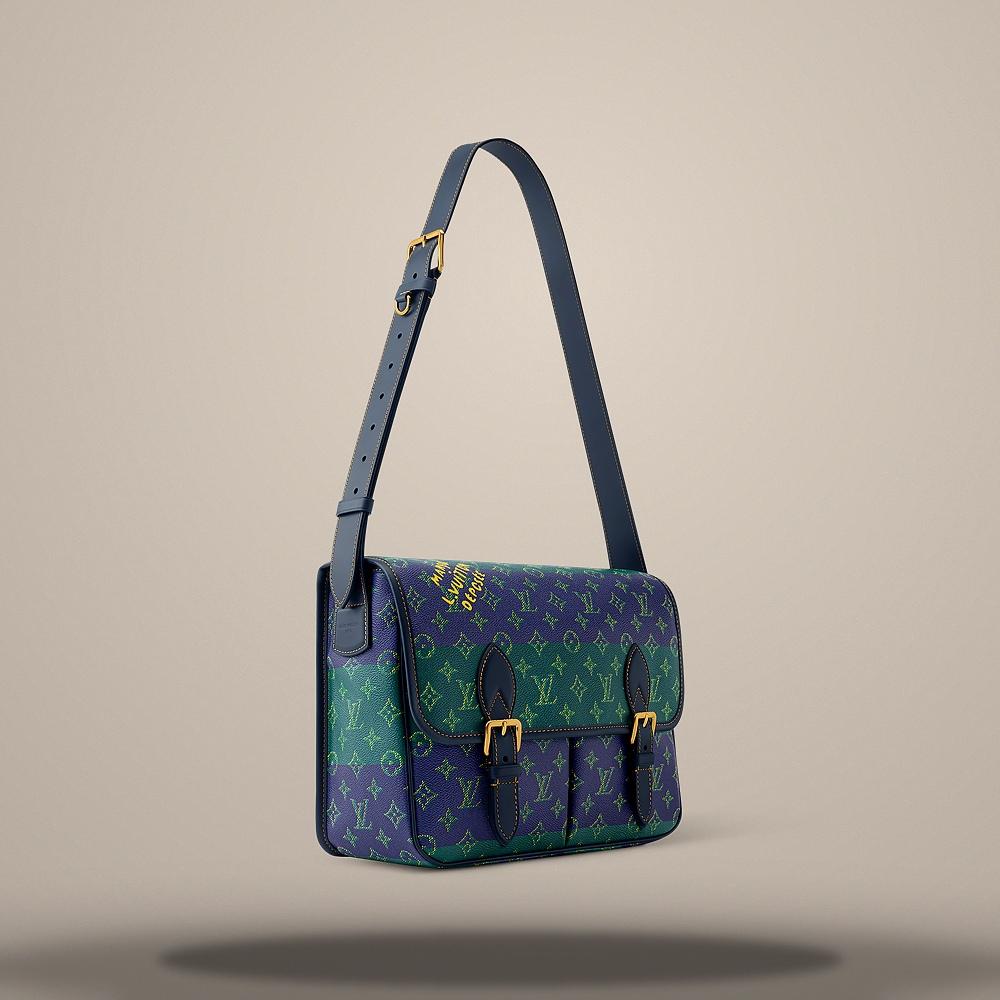Louis Vuitton Blue Stripe Satchel Messenger Crossbody Bag M15187