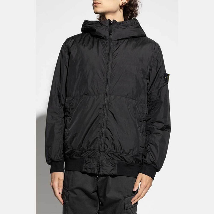 STONE ISLAND Black Crinkle Reps Hooded Windbreaker Jacket