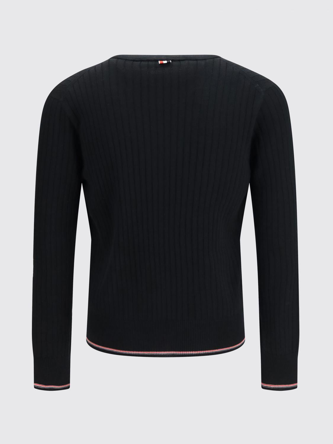 THOM BROWNE Grey Wool V-Neck Cardigan