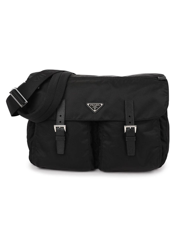 PRADA Re-Nylon Leather Shoulder Crossbody Bag Black