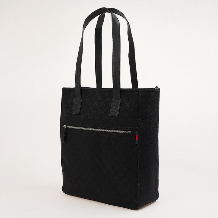 GUCCI Men’s GG Medium Tote Bag Black Canvas Leather Trim