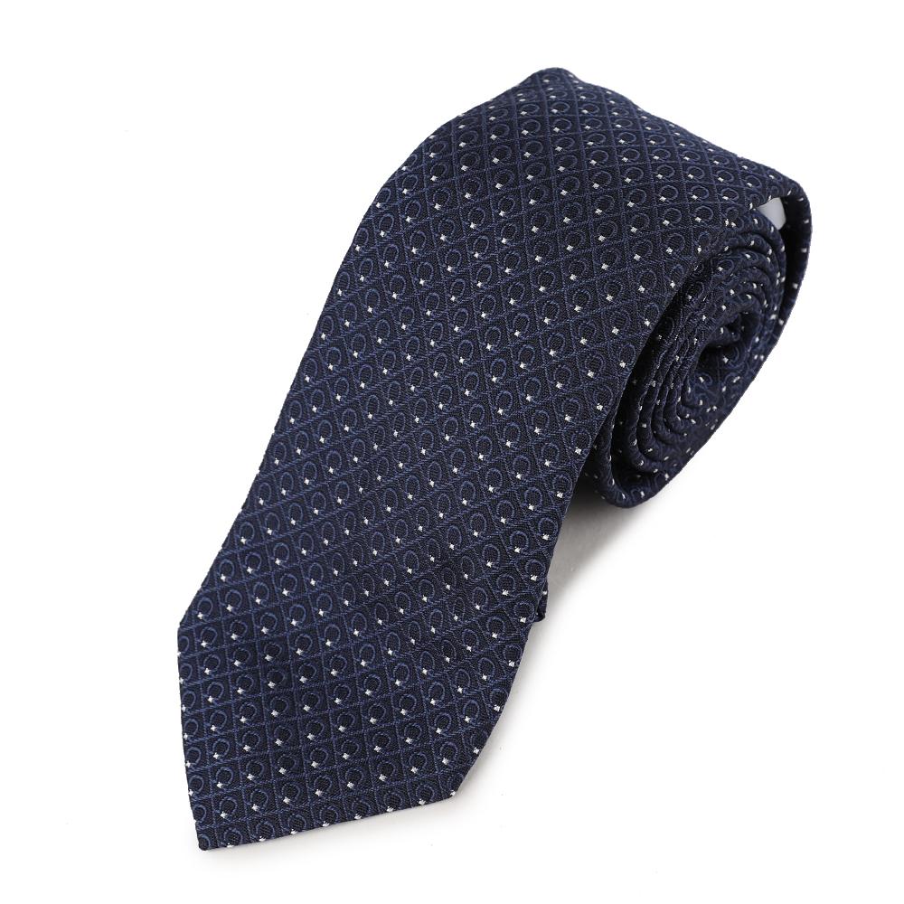 Ferragamo Gancini Jacquard Silk Tie Navy 35 1355 001
