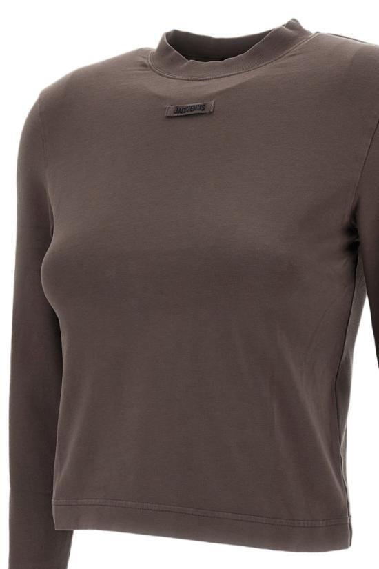 JACQUEMUS Grosgrain Logo Long-Sleeve T-Shirt Brown