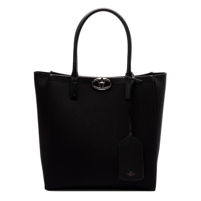 VALENTINO V-Logo Leather Tote Bag Black