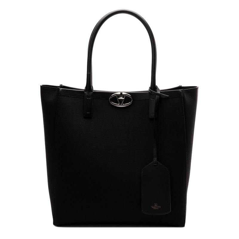 VALENTINO V-Logo Leather Tote Bag Black