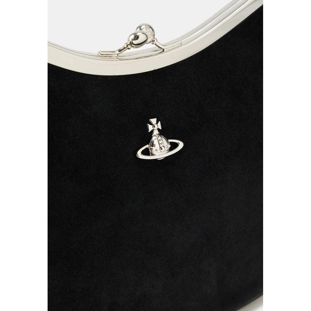 Vivienne Westwood Charm Frame Pearls Tote Bag Black Leather