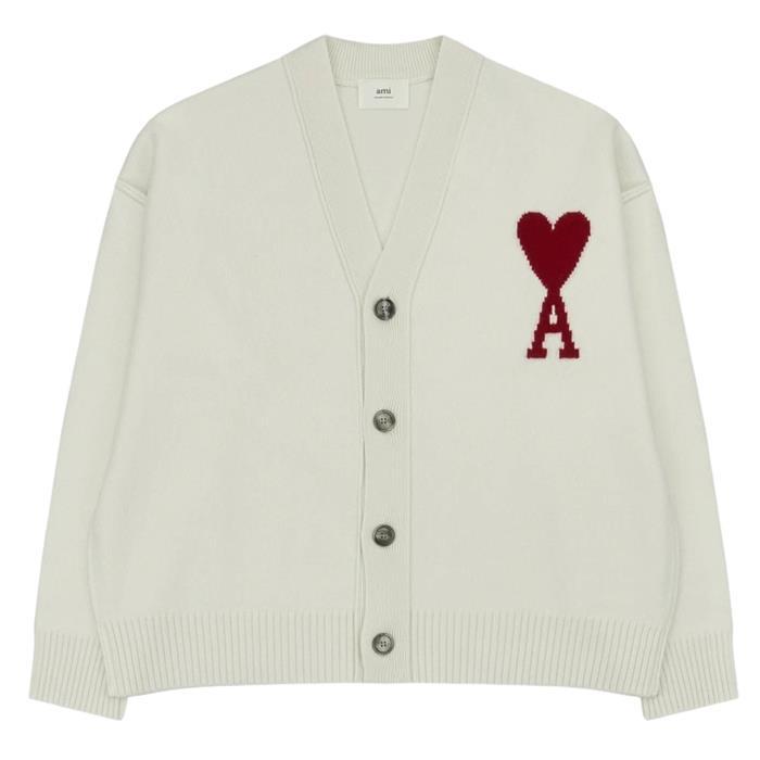 AMI Unisex Heart Intarsia Virgin Wool Oversized Cardigan