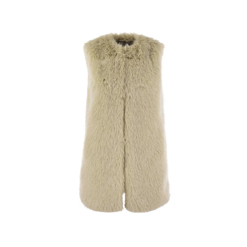 Herno Beige Faux Fur Resort Vest Jacket