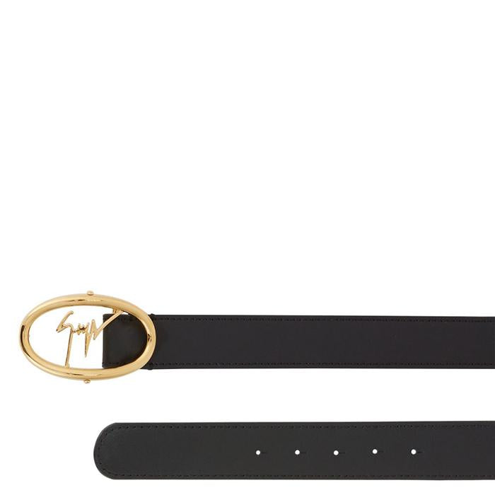 Giuseppe Zanotti Men’s Leather Belt with Gold Logo Buckle