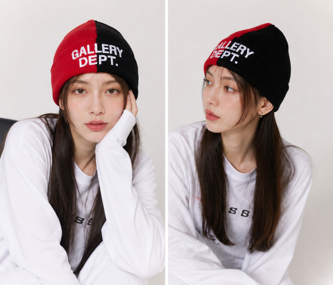 GALLERY DEPT. Red Black Topanga Beanie Hat 2TB910050