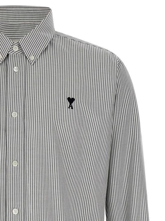 AMI Long Sleeve Shirt for Men HSH763CO0087039 BLACK NATURAL WHITE DOM