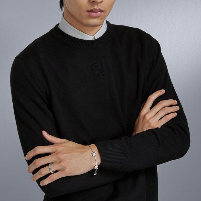 FENDI Black Embossed FF Wool Crewneck Sweater