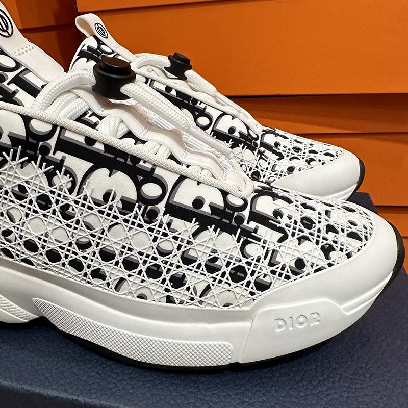 DIOR Men B24 Oblique Cannage Motif White Low-Top Sneakers