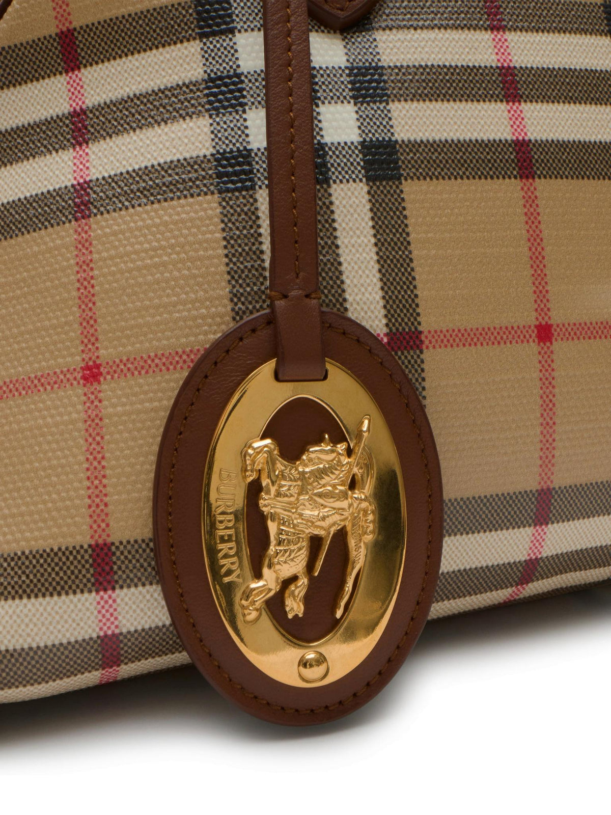BURBERRY Beige Check Canvas Leather Tote Bag