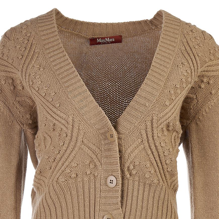 Max Mara Women’s V-Neck Cardigan Lella FW24 Beige Knit