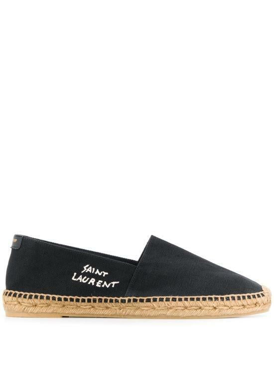 Saint Laurent Embroidered Logo Espadrille Slip-On Loafers Black