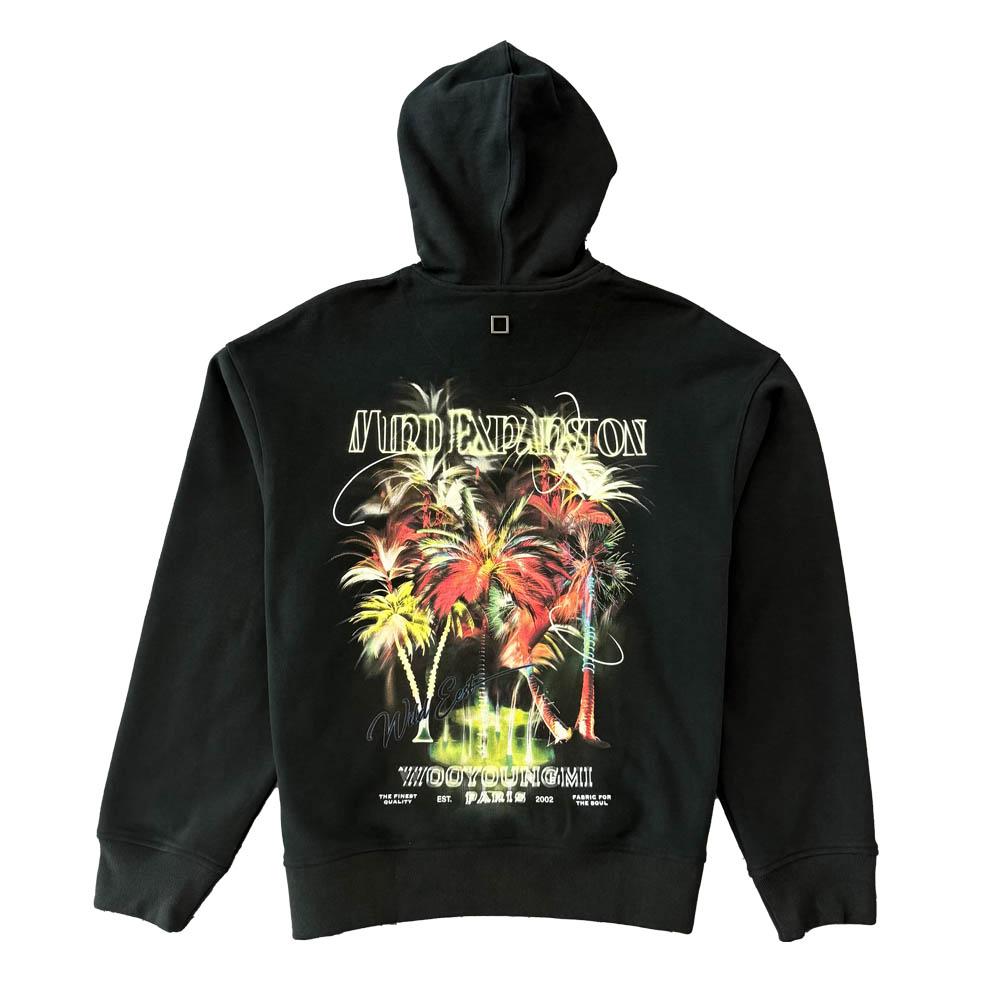 WOOYOUNGMI Black Palm Tree Graphic Hoodie W251TS34726B