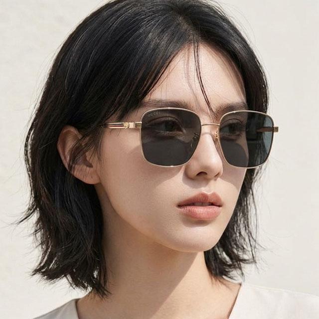 GUCCI Black Rectangular Sunglasses Asian Fit Striped Detail Unisex