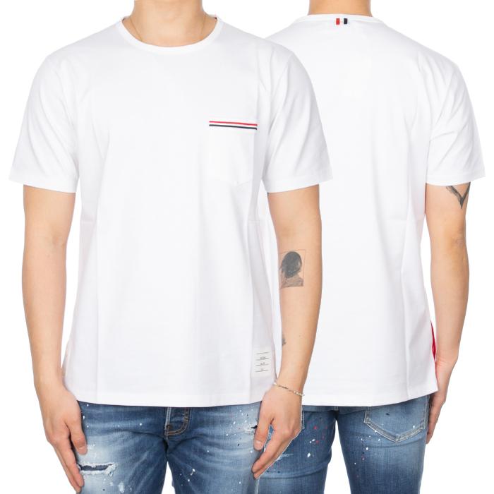 THOM BROWNE Tricolor Stripe Pocket T-Shirt White Men’s