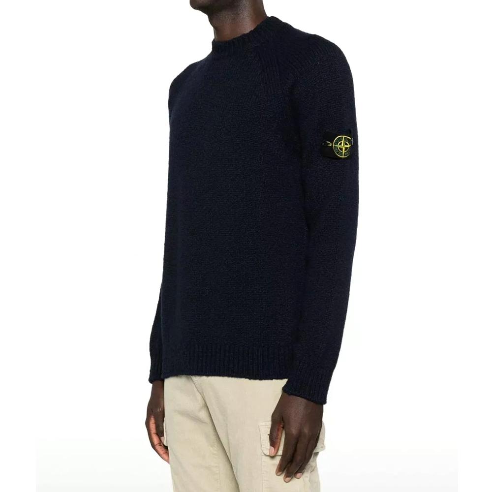 STONE ISLAND Navy Fancy Yarn Wool Raglan Crewneck Sweater Men