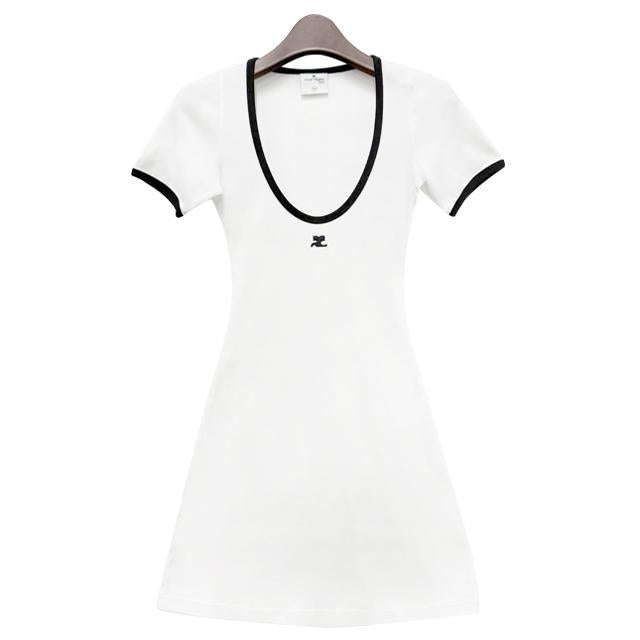 courreges Logo Contrast Short Sleeve Dress 225JRO600JS0203 0098