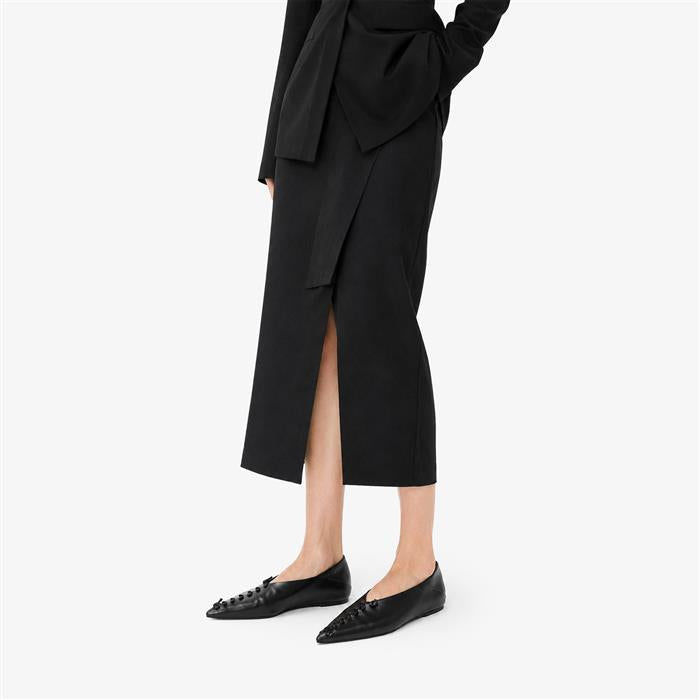 JIL SANDER Pointed Toe Stitch Ballerina Flats Black Leather