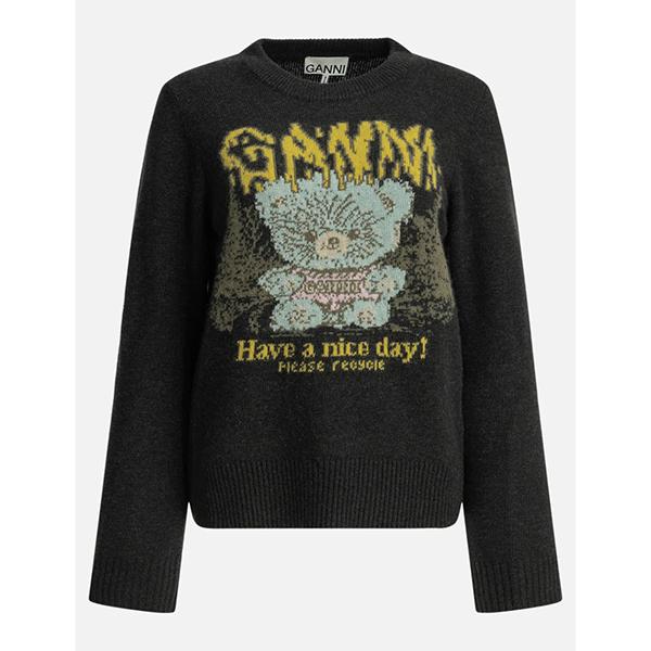 GANNI Teddy Graphic Wool Crewneck Sweater A1150058 252