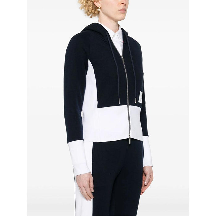 THOM BROWNE 4-Bar Women’s Hooded Zip-Up Jacket Navy