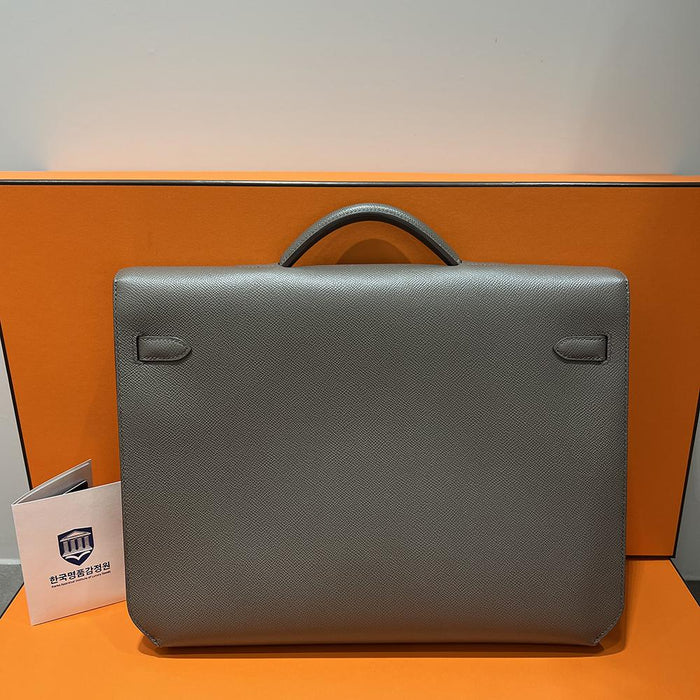 HERMES Etoupe Leather Depeches GM Tote Bag Palladium Hardware