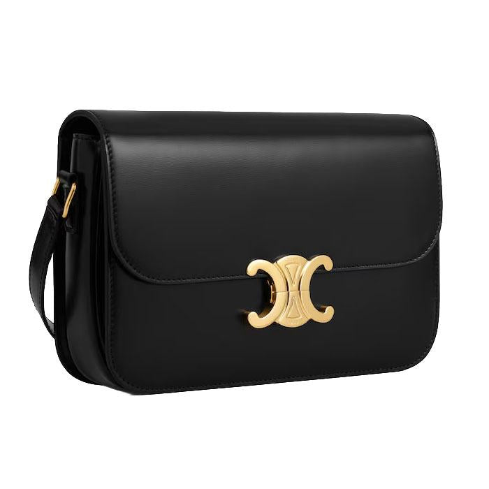 CELINE Triomphe Classic Shoulder Bag Black Leather