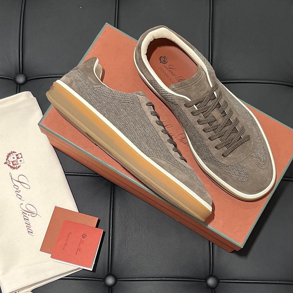 Loro Piana Grey Brown Tennis Walk Low-Top Sneakers Men