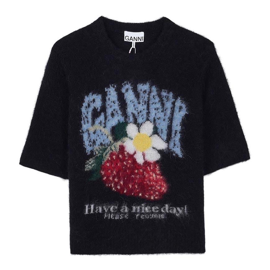 GANNI Women’s Brushed Alpaca Round Neck Knit Sweater Black