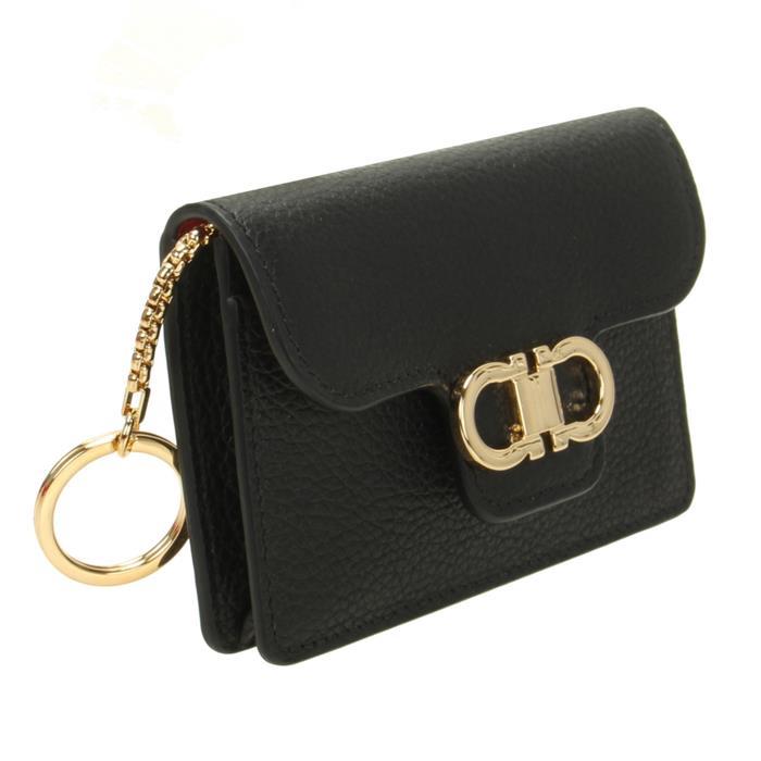 Ferragamo Gancini Keyring Card Holder Wallet Navy Leather
