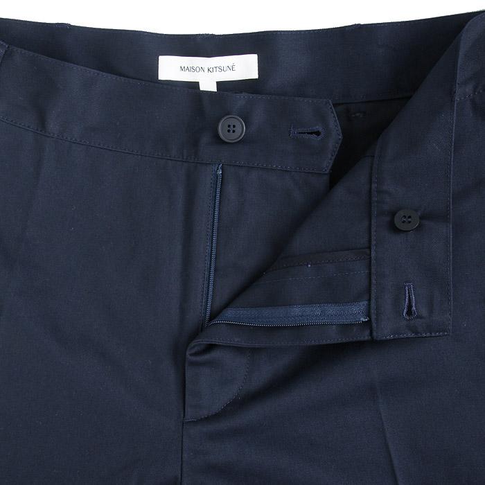 Maison Kitsune Straight Chino Pants Navy Cotton Men's Classic Pants