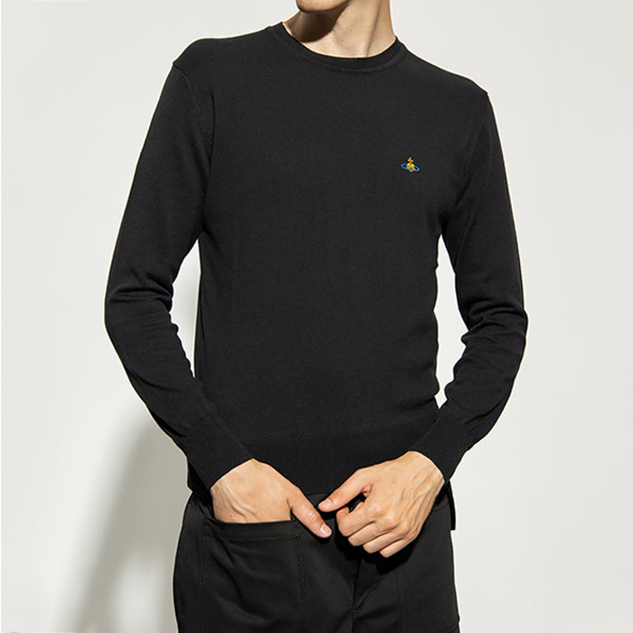 Vivienne Westwood Logo Embroidered Black Crewneck Knit Sweater Men