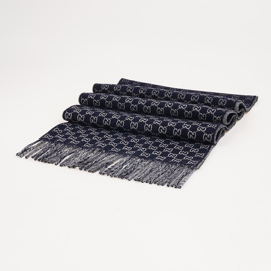 GUCCI Men’s GG Wool Jacquard Scarf Navy