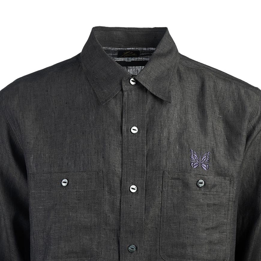 NEEDLES Men’s Chambray Work Long Sleeve Shirt QV291C CHARCOAL