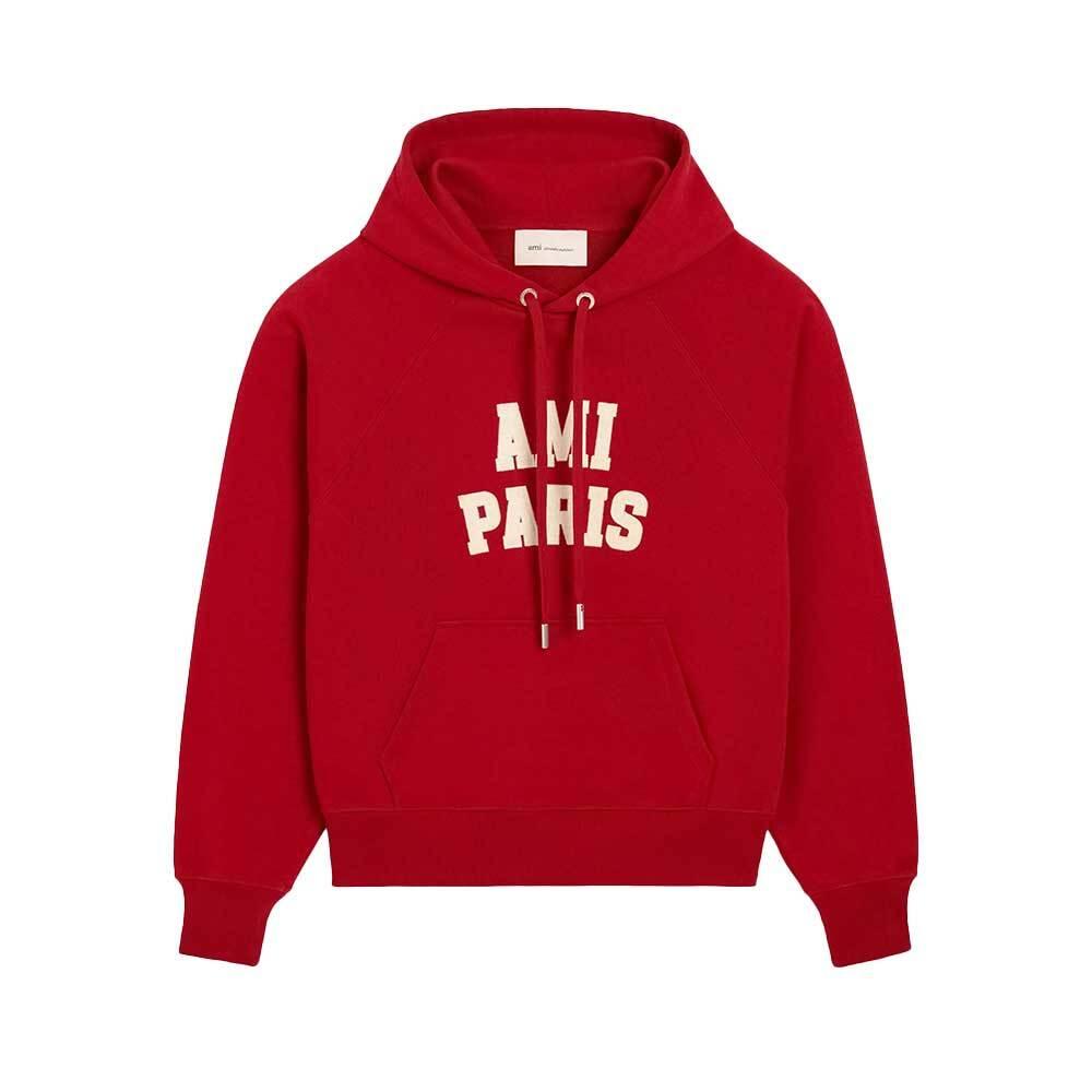 AMI Paris Logo Embroidered Red Men's Hoodie
