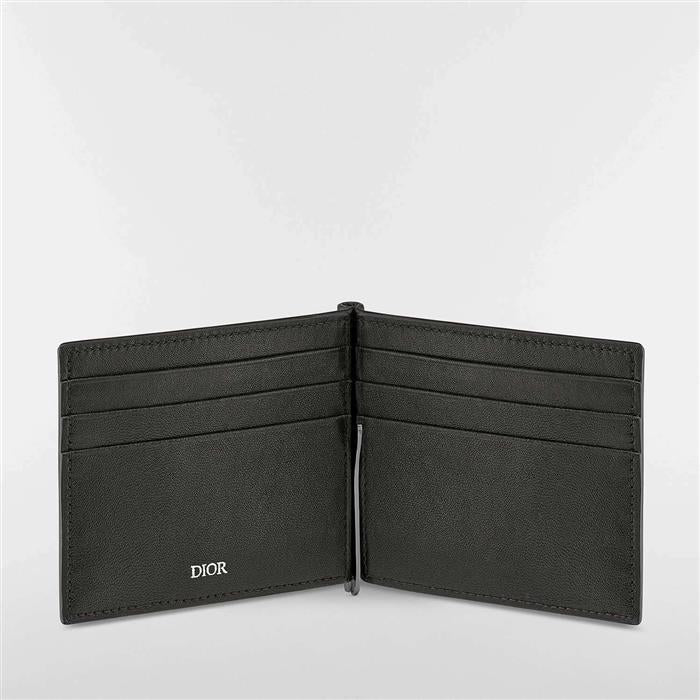 DIOR Black Leather Money Clip Card Holder Wallet