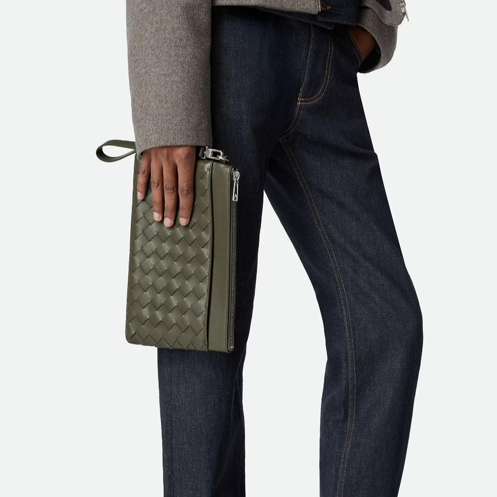 Bottega Veneta Intrecciato Prism Crocodile Leather Pouch